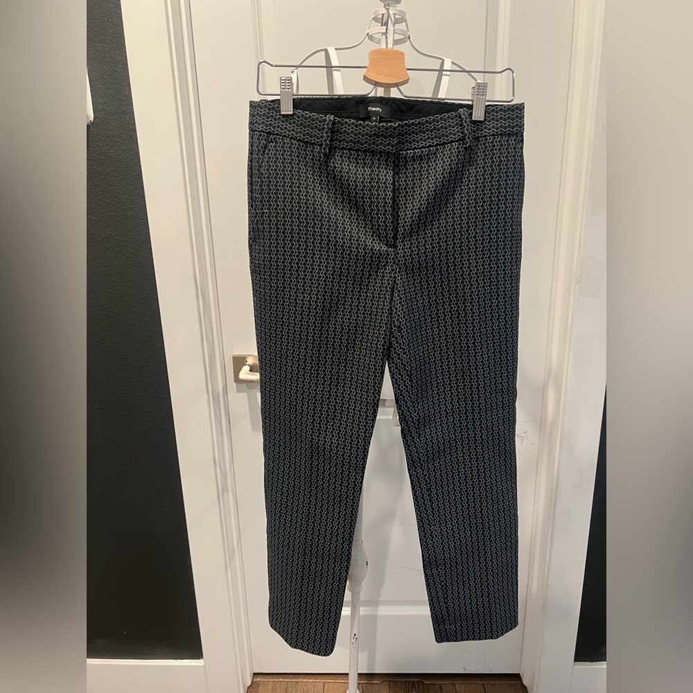 Theory Women's Black and Gray Patterned Trousers sz 6 like new‎ preppy classic